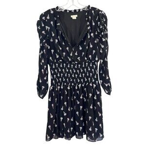 Shoshanna Black & Purple Floral Long Sleeve Smocked Mini Dress Cocktail - Size 4